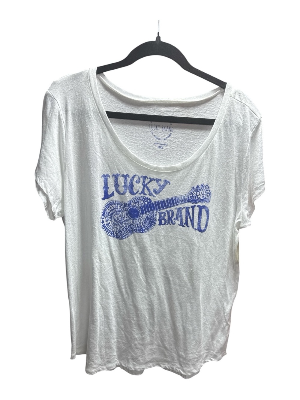 Lucky Brand White Tee with Blue Graphic Accent